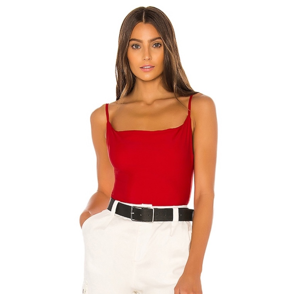 Red Cowl Neck Spandex Bodysuit